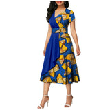 African Batik Double-sided Printed Short-sleeved Women's Cotton Dress