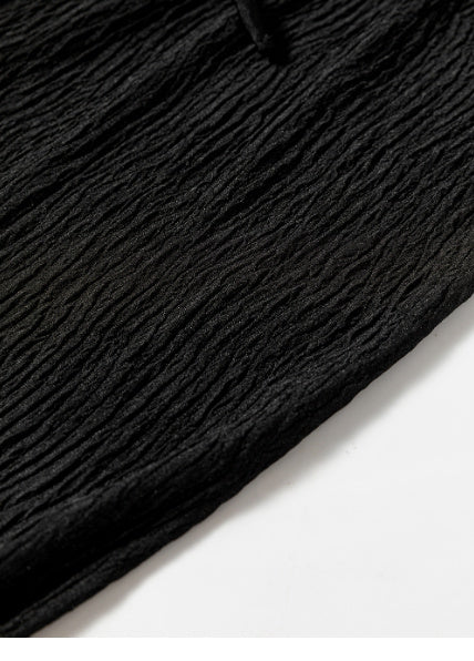 Black Textured Loose Drawstring Pants