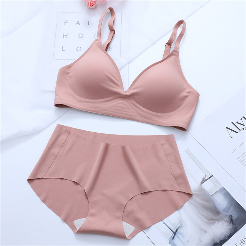 Korean Naked Extended Bra Set Ladies' Traceless Rim-free Underwear Thickened Small Breasts Gathering