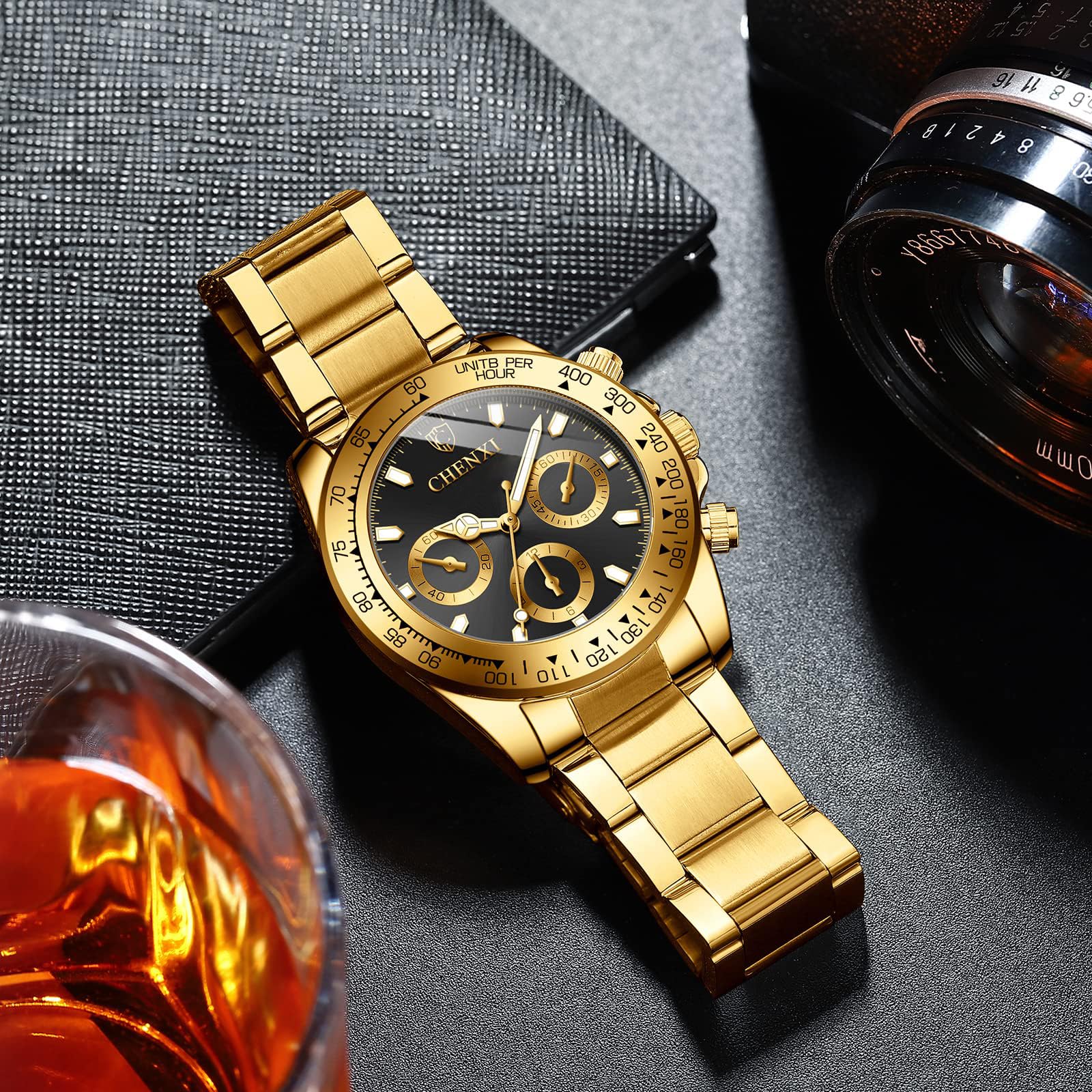 FANMIS Classics Business Analog Watch Big Face Quartz Luminous Waterproof Analog Quartz Stainless Steel Watch Elegant Gift Watch for Men