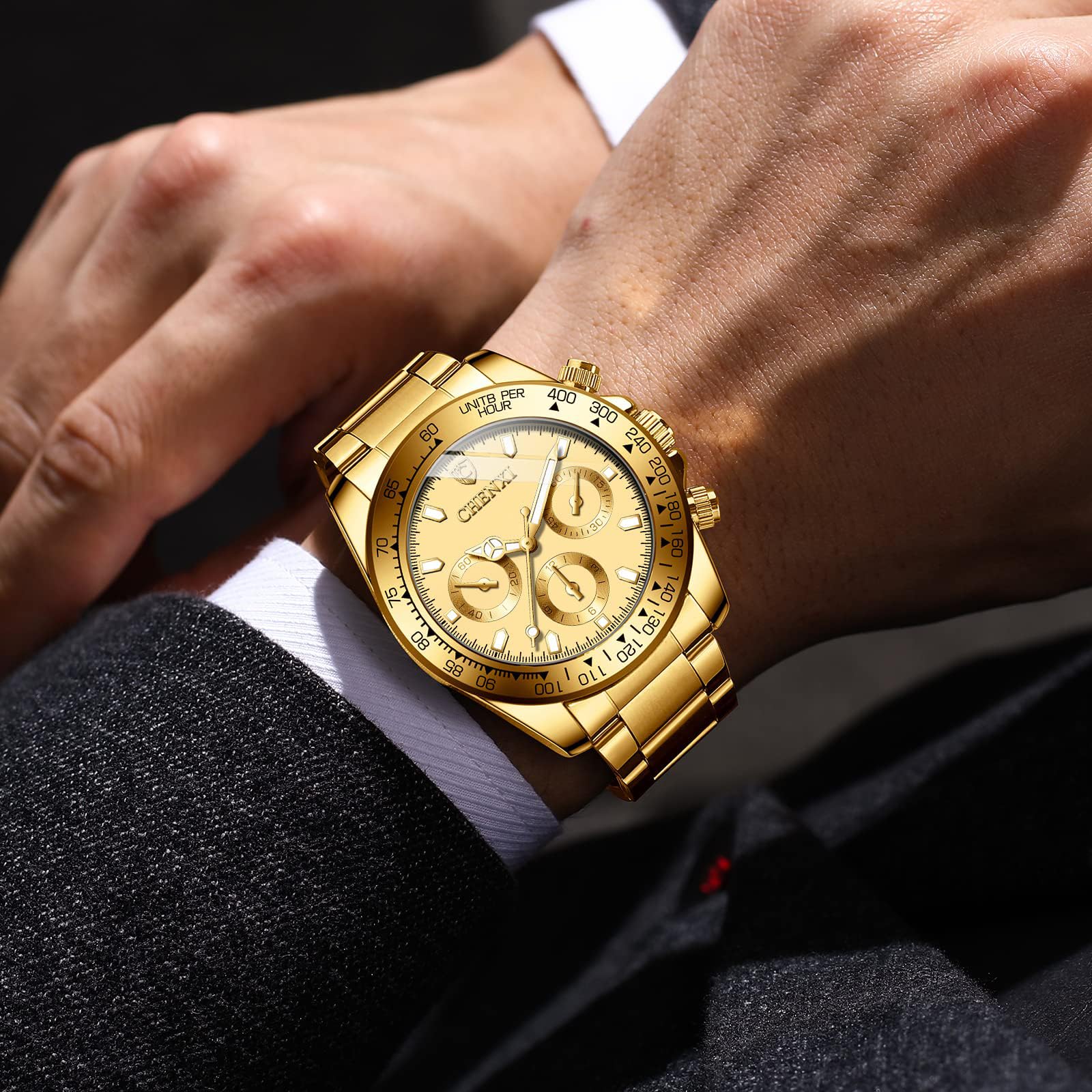 FANMIS Classics Business Analog Watch Big Face Quartz Luminous Waterproof Analog Quartz Stainless Steel Watch Elegant Gift Watch for Men
