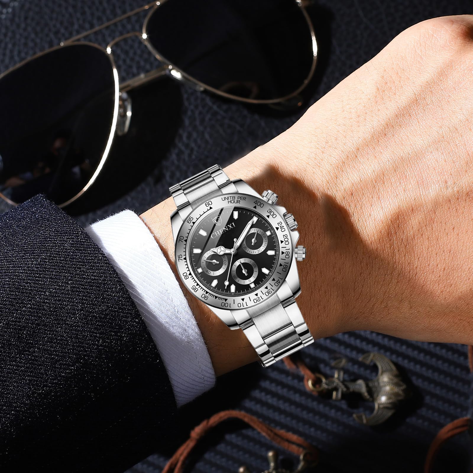 FANMIS Classics Business Analog Watch Big Face Quartz Luminous Waterproof Analog Quartz Stainless Steel Watch Elegant Gift Watch for Men