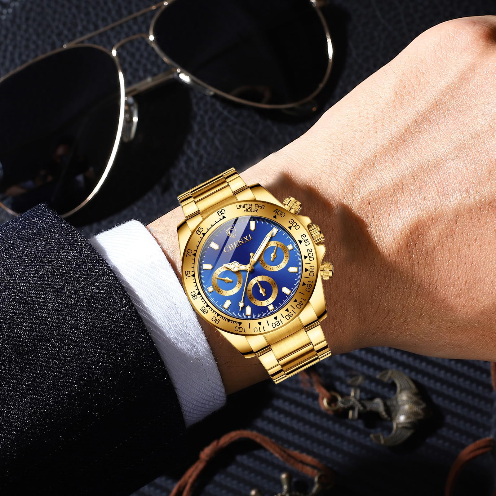 FANMIS Classics Business Analog Watch Big Face Quartz Luminous Waterproof Analog Quartz Stainless Steel Watch Elegant Gift Watch for Men