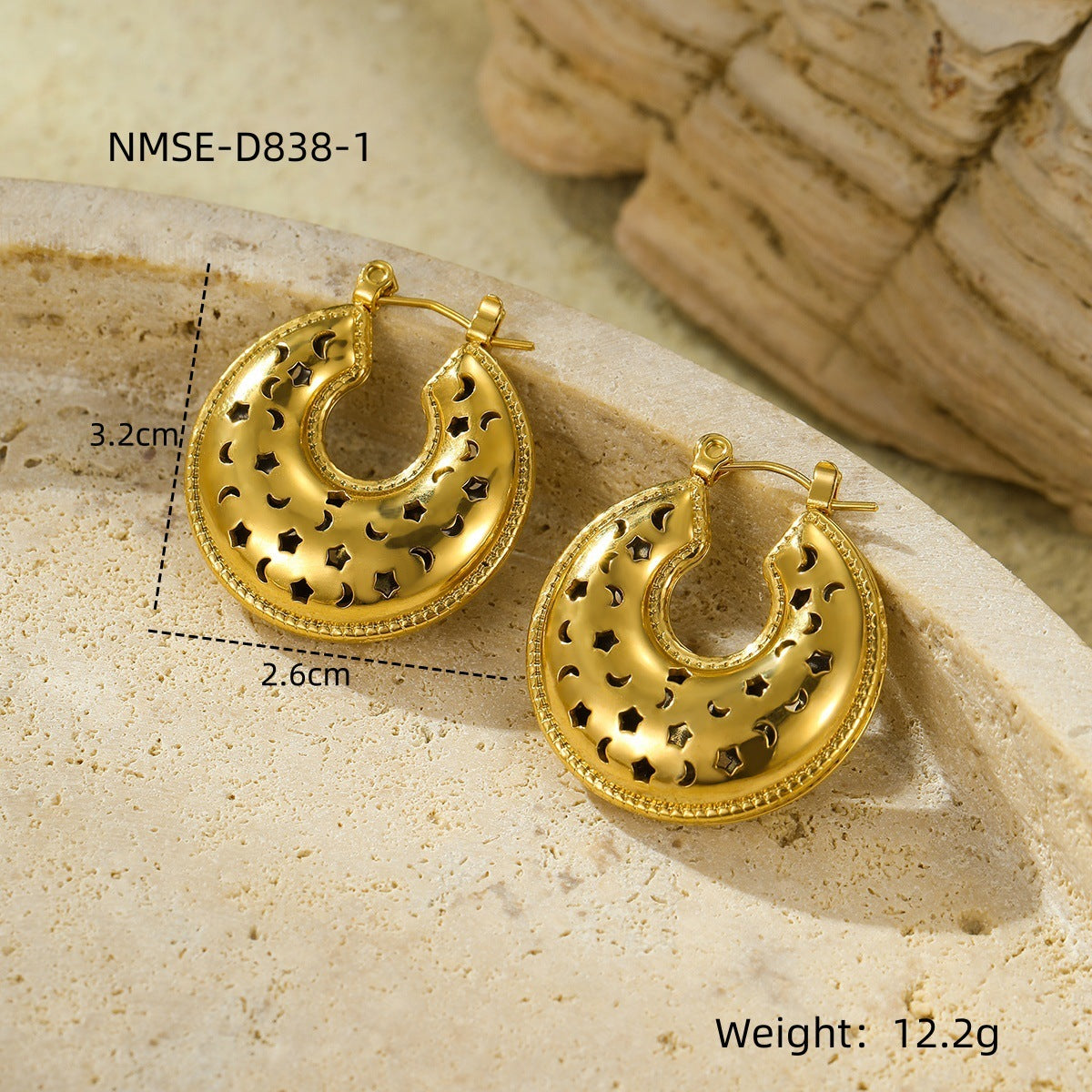 European And American Fashion Ins Exaggerated Titanium Steel Earrings 18K Gold Plating Non-fading Design Sense