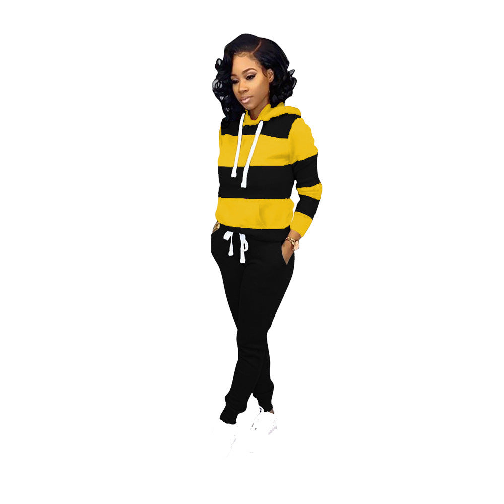 Striped hooded sweater trousers set