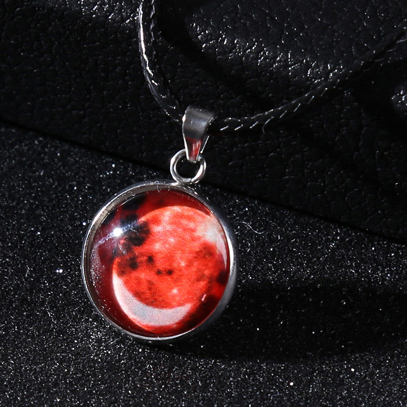 Time Stone Christmas Moon Night Sky Luminous Alloy Pendant Necklace
