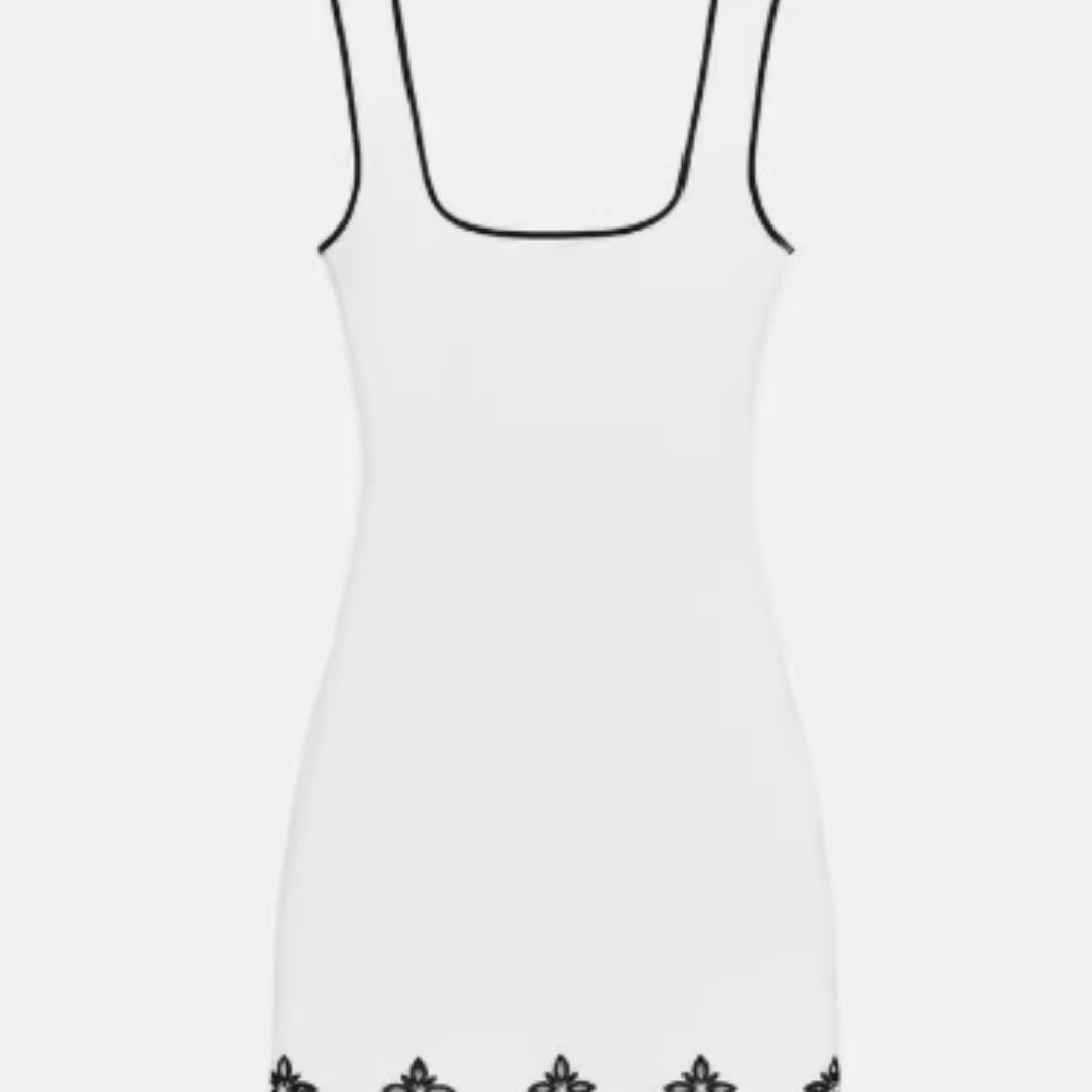 Women's Imitation Pearl Embroidered Sleeveless Short Dress