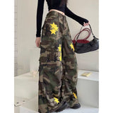 American Retro Workwear Women's Loose Straight Wide Leg XINGX Camouflage Jeans