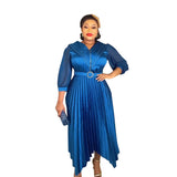 European And American Pleated Skirt Temperament Commute African Women's Wear Plus Size Fat Dress Belt