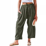 High Waist Wide Leg Loose Harem Cotton And Linen Trousers