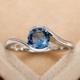 Fashion Twisted Arm Blue Round Diamond Zircon Topaz Simple Women's Ring