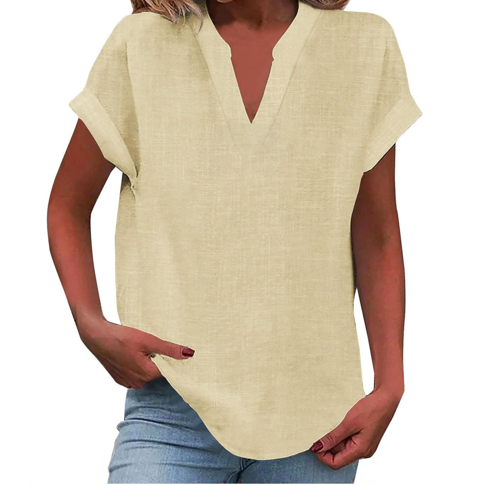 Solid Color Short Sleeve Women's Shirt