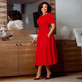 Elegant Waist-controlled Large Hem Puff Sleeve African Dress