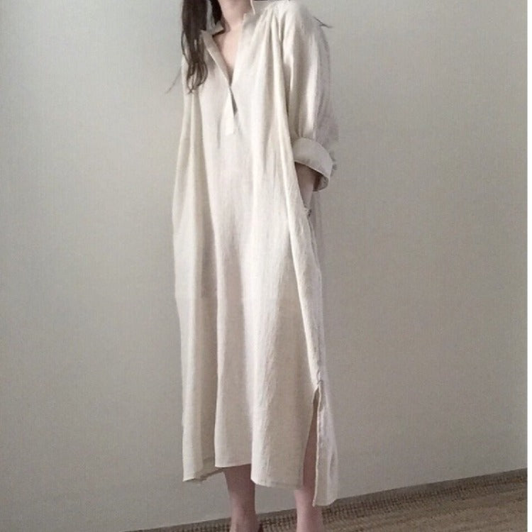 Spring And Autumn Dress Women's Casual Stand Collar Three-quarter Sleeve Lantern Sleeve Dress