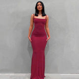 New Fashion Solid Color Sleeveless Sling Long Dress