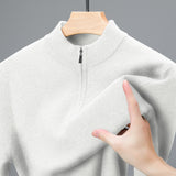 Men's Half-high Collar Zipper Sweater Middle-aged Men's Thickened Keep Warm Pure Color Sweater