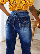 Slim Fit Elastic Washed Blue Casual Style Zipper Buckle Jeans, Women’s Denim Jeans