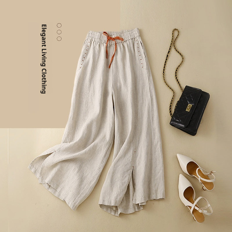 Elastic Waist Versatile Loose Artistic Cotton Linen Wide Leg Pants