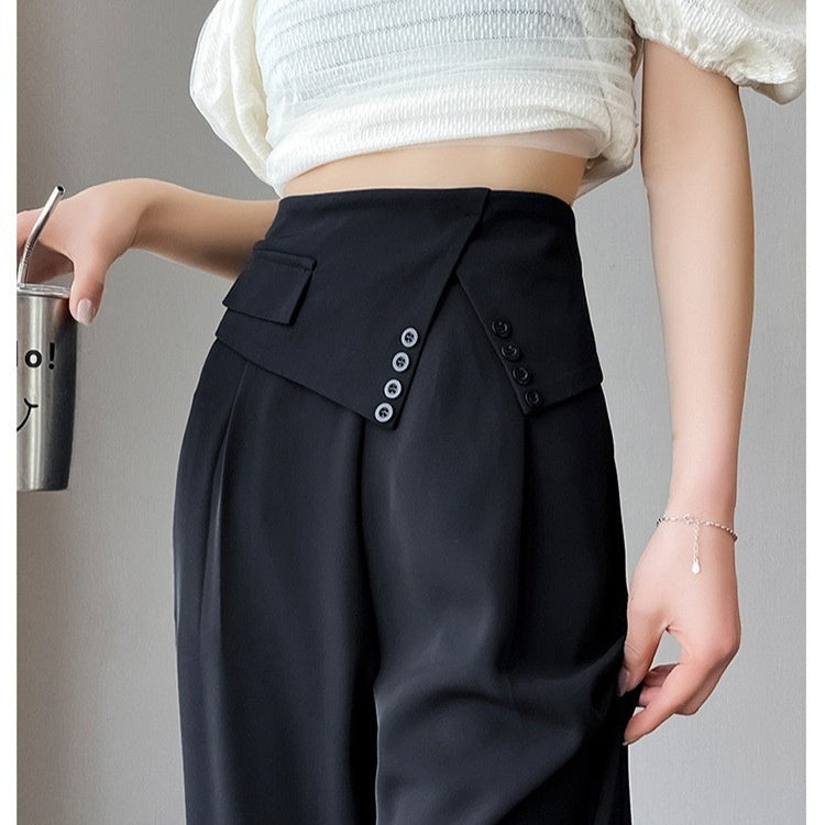 Summer Thin Design Sense High Waist Drooping Chiffon Wide Leg Loose Straight Casual Pants