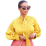 Long Sleeve Solid Tie Shirt African Top