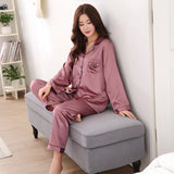 Couple pajamas women spring silk long-sleeved pajamas