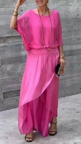 Loose Comfortable Top Split Wide Leg Pants Chiffon Casual Suit