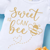 Infant Baby Girl Sweet Bee Outfits Letter Print Romper Honey Bees Pants Bowknot Headband Clothes Set