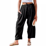 High Waist Wide Leg Loose Harem Cotton And Linen Trousers