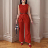 Top Sleeveless Belt Two-piece Pants Casual Suit