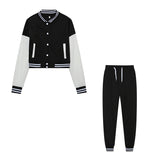 Stitching Jacket Single-breasted Baseball Set Wear Sports Two-piece Women's Clothing