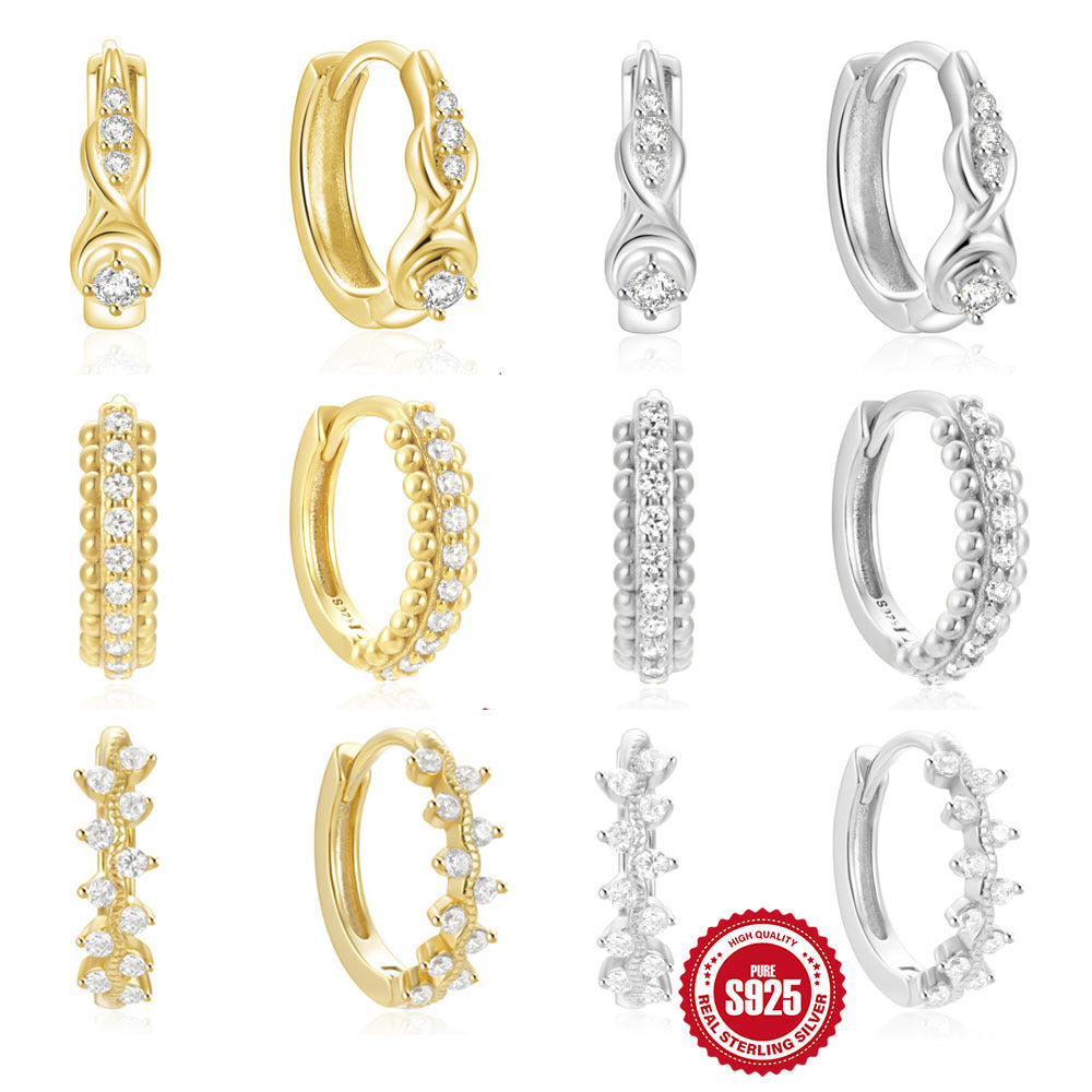 925 Sterling Silver Twisted Element Ear Ring High Sense Rhinestone Earrings