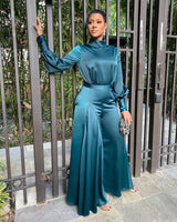African Women's Fashion Temperament Horn Stretch Satin FabricJ Umpsuit