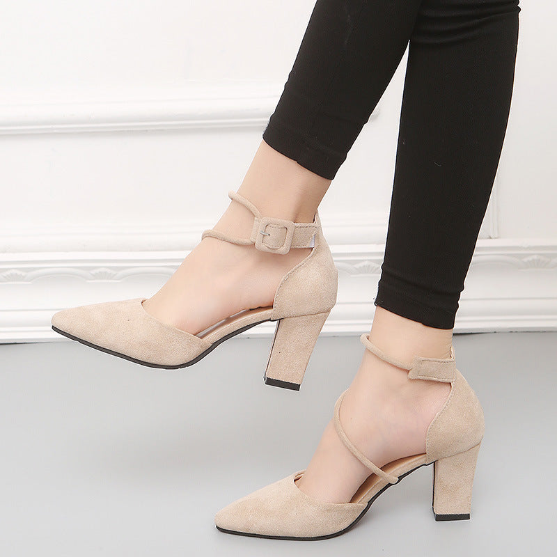 New European crude with suede shallow mouth foot ring Strap Ladies High Heels Sandals Shoes