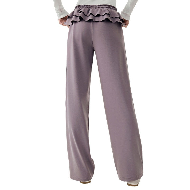 Loose Sports Pants Casual Women's Flounced Design Ballet Style Fashionable Side Stripes