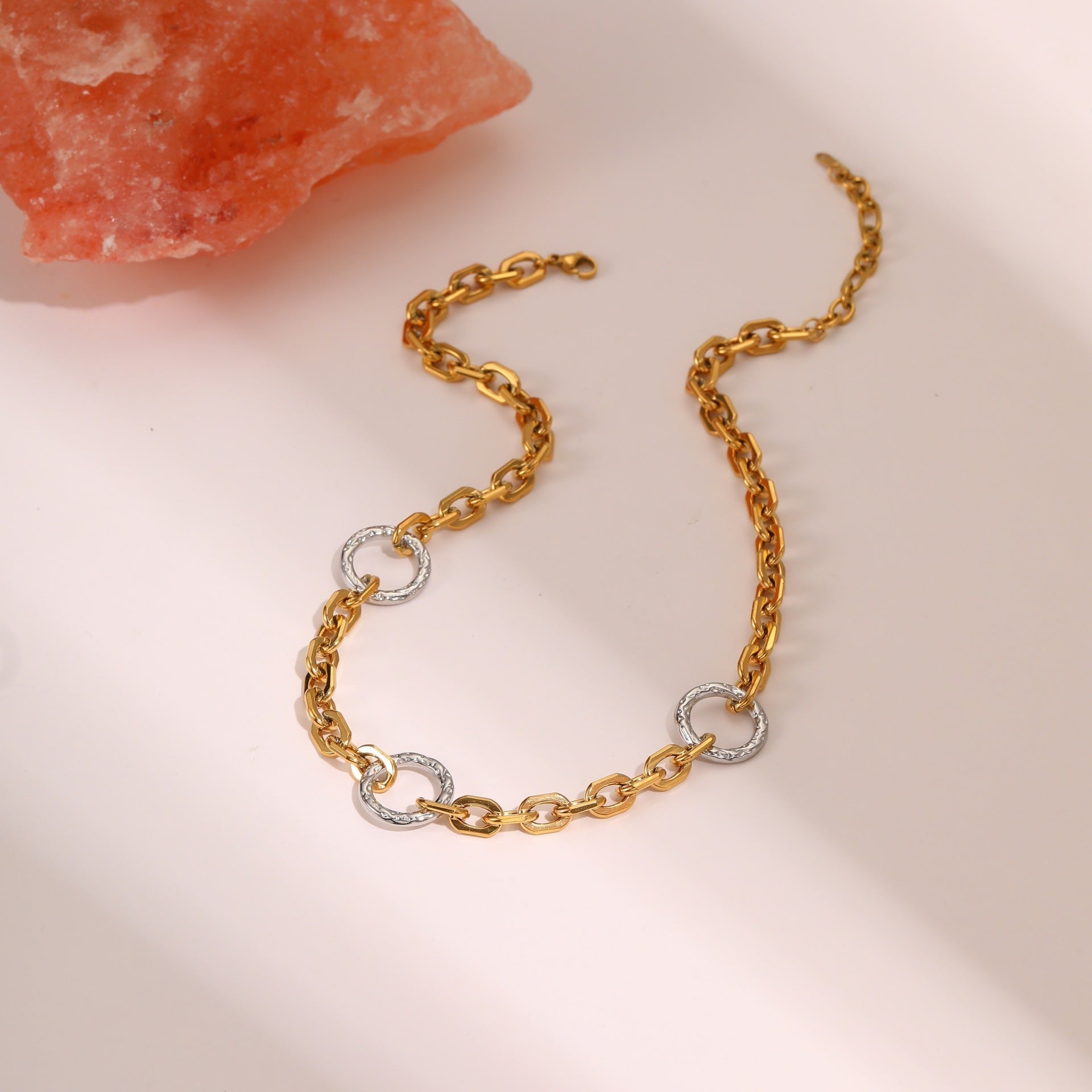 European And American Fashion Gold And Silver Color Matching Stainless Steel Necklace Bracelet High Sense Titanium Steel No Fading