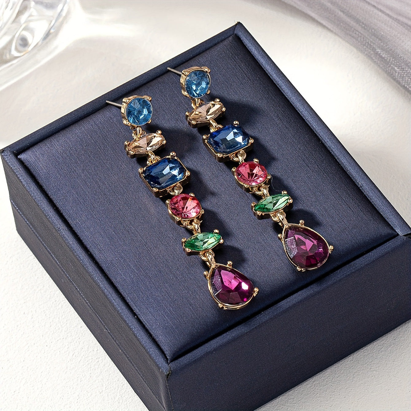 Colorful Drop-shaped Earrings Eardrops Three-section Evening Dress With Earrings