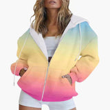 Gradient 3D Digital Printing Casual Long-sleeved Zipper Hooded Sweatshirt Sweater For Women