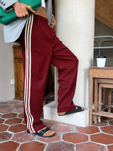 Striped Draping Effect Wide-legged Versatile Pants Contrast Color Mop