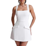 Women's Sexy Skinny Sleeveless Square Collar Mini Dress