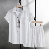 Summer Men's Casual Shirt Short Sleeve Beach Pants Suit