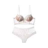 Women's Contrast Color Water Soluble Flower Lace Bra Panties Set