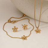 New Stainless Steel Flower Bracelet Necklace And Earring Suit Simple Fashion