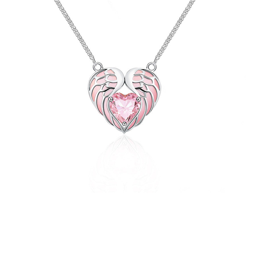 Angel Wings Heart-shaped Collarbone Necklace Angel Wings Oil Dripping Lady