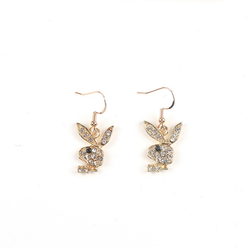 Cute Full Diamond Rabbit Stud Earrings Women