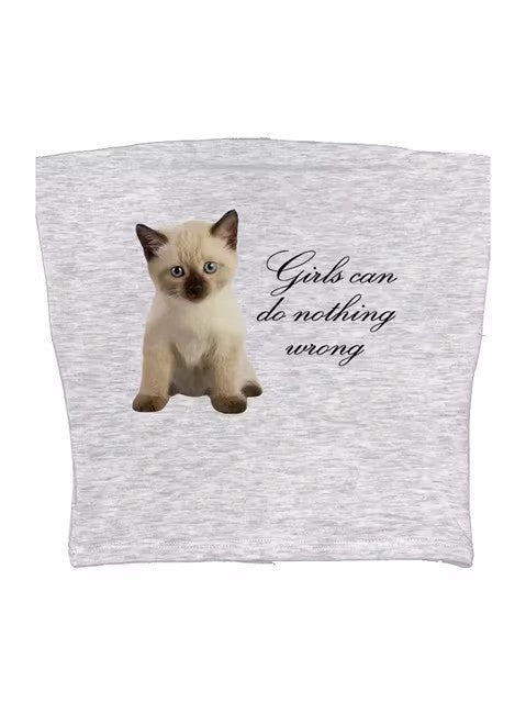 Cute Cat Letter Print Vest Sling Girl Slim Fit