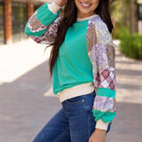 Floral Patchwork Loose Round Neck Sweater Casual Loose