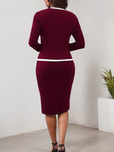 Chic 2-in-1 Contrast Trim Bodycon Dress - Long Sleeve, Figure-Hugging, Versatile For Office & Beyond - Womens Work Wear Amazon Does Not Sell