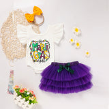 Baby Girl's 2-Piece Set Letter Print Onesie With Elastic Waist Tulle Skirt And Bow