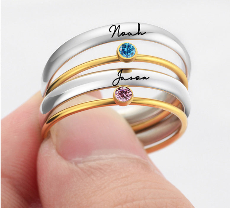 December Color Birthstone Superimposed Combination Engraved Ring