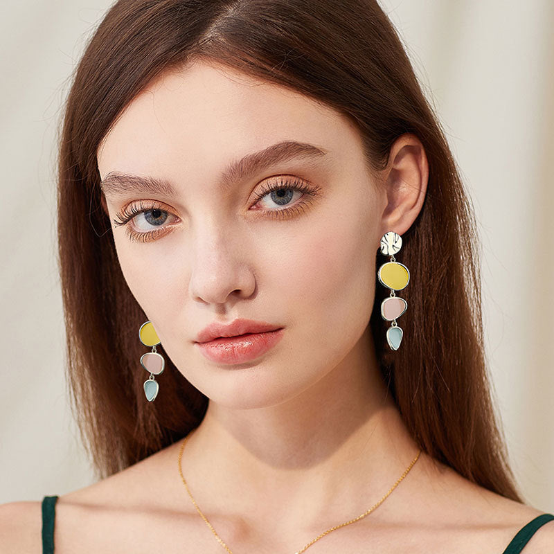 Sterling Silver Needle Morandi Design Sense Wafer Simple Vintage Earrings